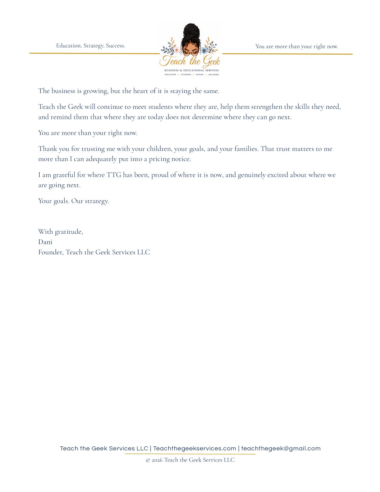A Letter About Our Updated Rates — Note No. 1, page 3