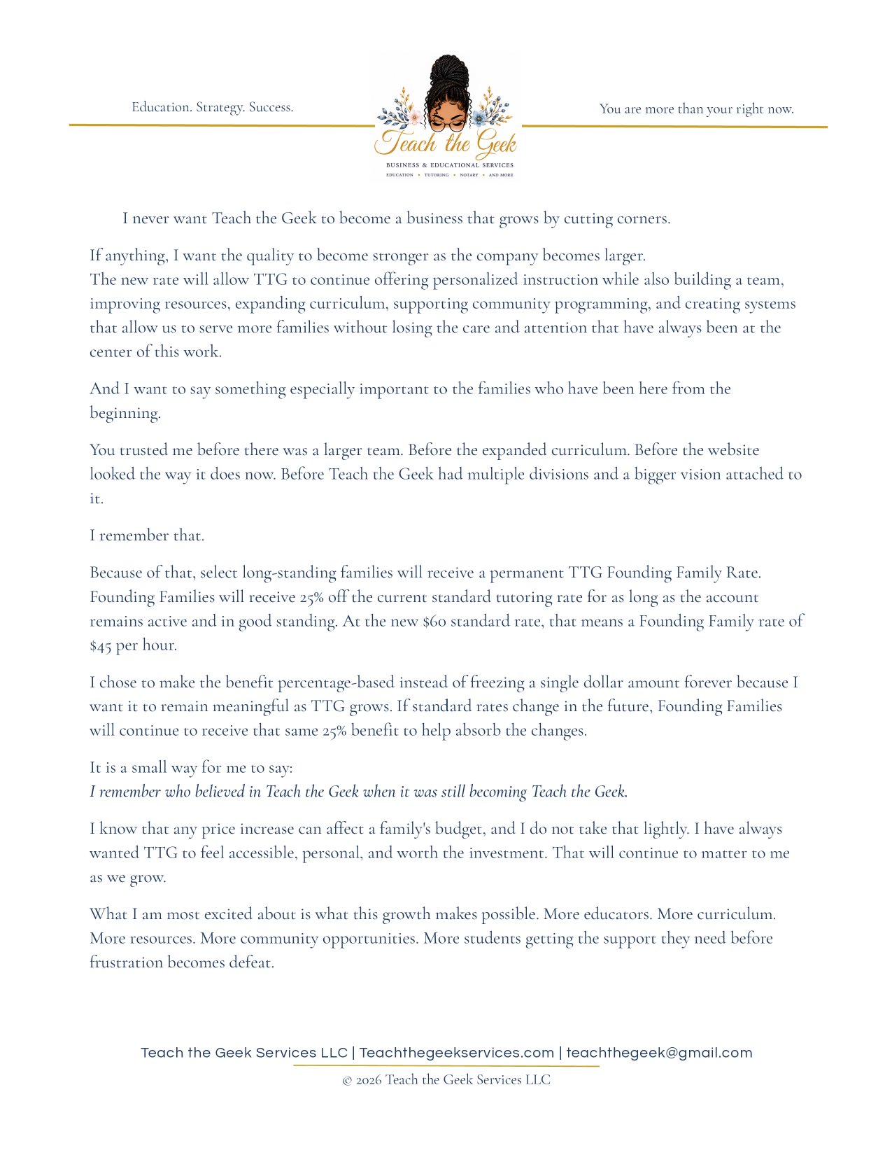 A Letter About Our Updated Rates — Note No. 1, page 2